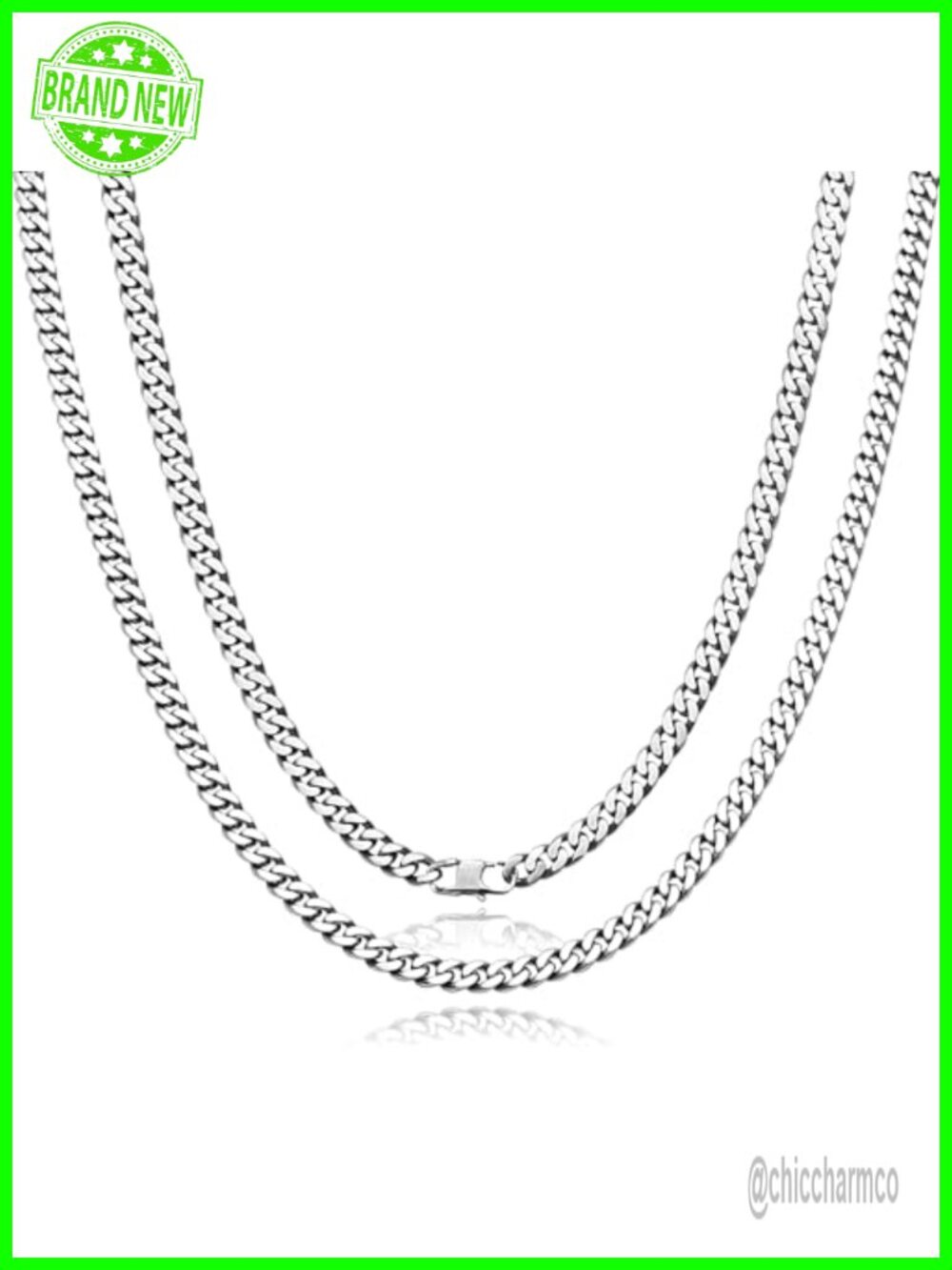7mm Pure Titanium Cuban Curb Link Chain Necklace 23.62in Men Women